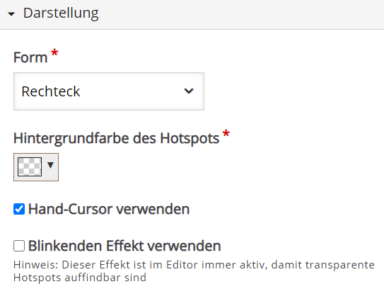 Darstellungsoptionen für die Interaktion "Hotspot"