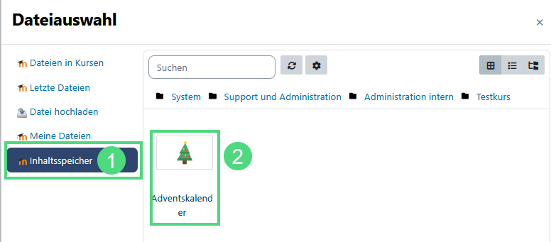 Datei aus Inhaltsspeicher auswählen
